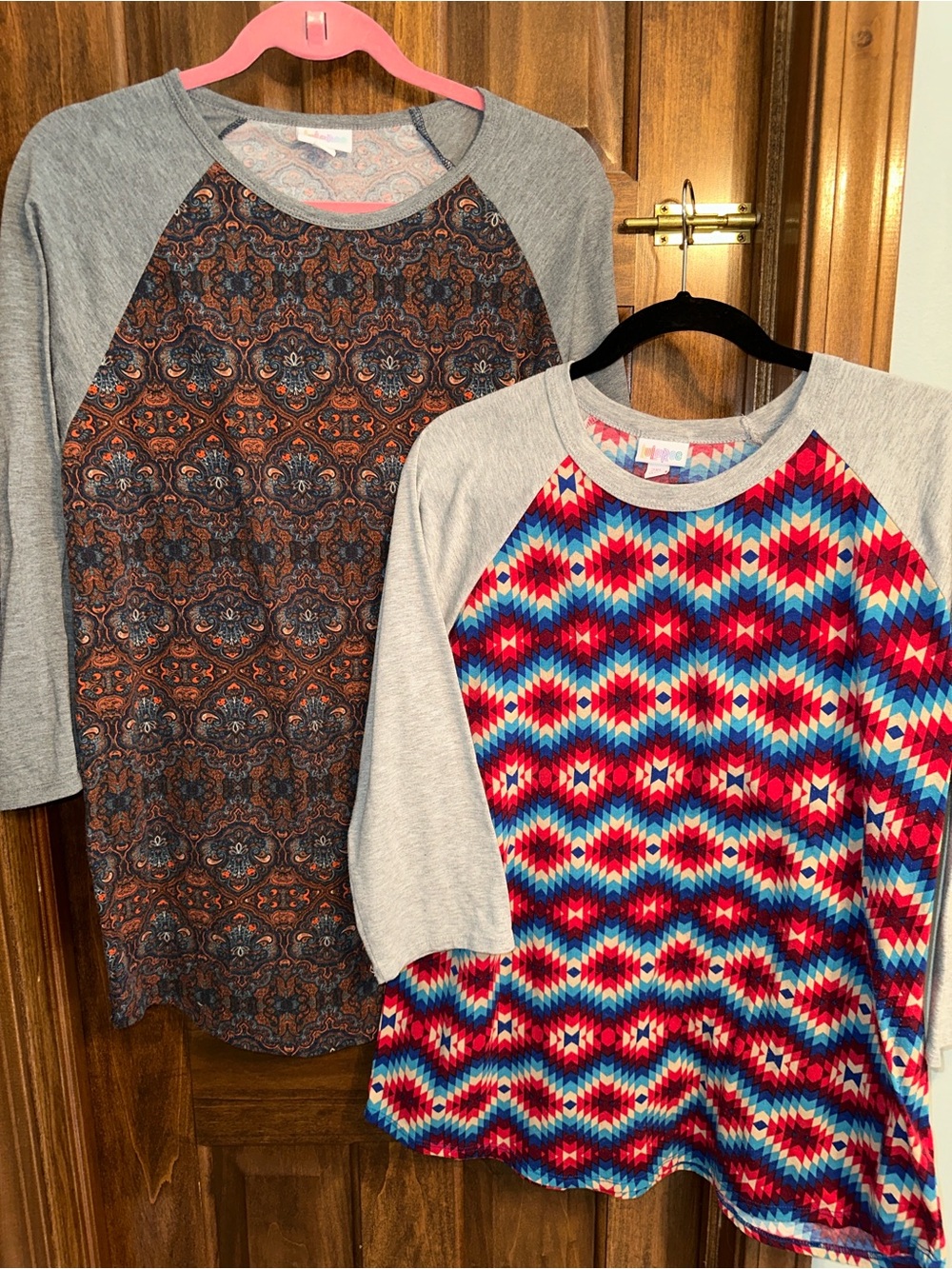 LuLaRoe Women's Raglan Tunic Tops - Gray Sleeves with Multicolor Prints Bundle